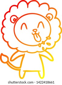 warm gradient line drawing of a happy cartoon lion
