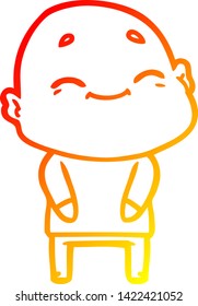 warm gradient line drawing of a happy cartoon bald man