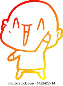 warm gradient line drawing of a happy cartoon bald man