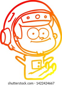 dibujo de línea de degradado cálido de una caricatura de astronauta feliz