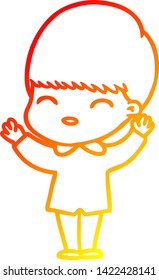 warm gradient line drawing of a happy cartoon boy
