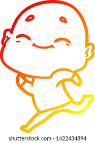 warm gradient line drawing of a happy cartoon bald man