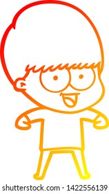 warme Farbverlauf-Linienzeichnung eines glücklichen Cartoon-Jungen
