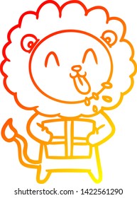 dibujo de línea de gradiente cálido de un león de caricatura feliz