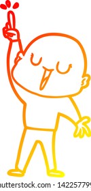 warm gradient line drawing of a happy cartoon bald man