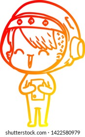 dibujo de línea de gradiente cálido de una feliz chica del espacio de dibujos animados