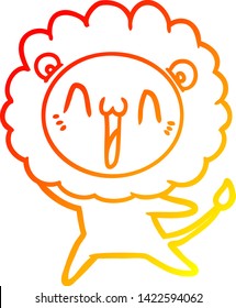 warm gradient line drawing of a happy cartoon lion