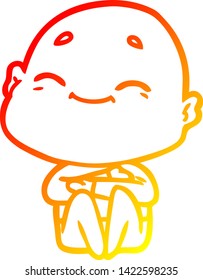 warm gradient line drawing of a happy cartoon bald man