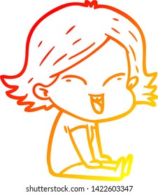 warm gradient line drawing of a happy cartoon girl