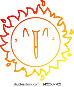 warme Farbverlauf-Linienzeichnung einer glücklichen Cartoon-Sonne