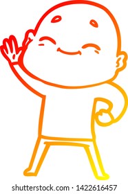 warm gradient line drawing of a happy cartoon bald man