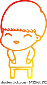 warm gradient line drawing of a happy cartoon boy