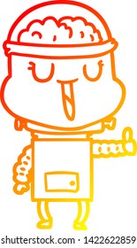 dibujo de línea de degradado cálido de un robot de dibujos animados feliz