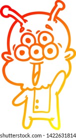 dibujo de línea de degradado cálido de un extraterrestre de dibujos animados felices