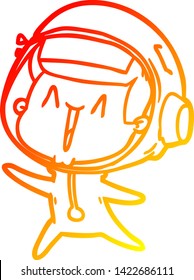 warm gradient line drawing of a happy cartoon astronaut leaping