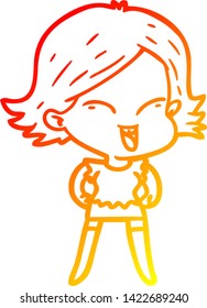 dibujo de línea de gradiente cálido de una niña de dibujos animados feliz