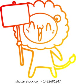 warm gradient line drawing of a happy cartoon lion