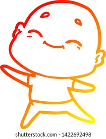warm gradient line drawing of a happy cartoon bald man