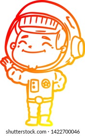 dibujo de línea de degradado cálido de un astronauta de dibujos animados feliz