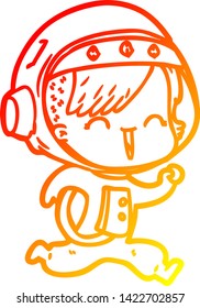 dibujo de línea de gradiente cálido de una feliz chica del espacio de dibujos animados