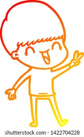 warm gradient line drawing of a happy cartoon boy