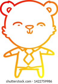 warm gradient line drawing of a happy cartoon polar bear office worker