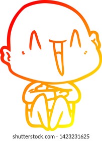 warm gradient line drawing of a happy cartoon bald man