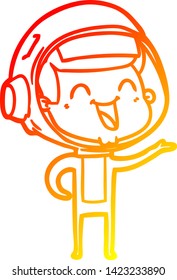 warm gradient line drawing of a happy cartoon astronaut