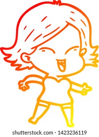 warm gradient line drawing of a happy cartoon girl