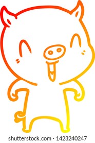 dibujo de línea de gradiente cálido de un cerdo de caricatura feliz