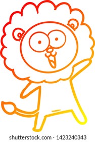 warm gradient line drawing of a happy cartoon lion