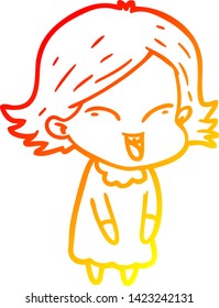 warm gradient line drawing of a happy cartoon girl