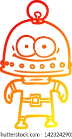 warm gradient line drawing of a happy carton robot with light bulb