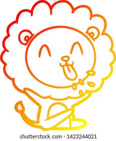 dibujo de línea de gradiente cálido de un león de caricatura feliz
