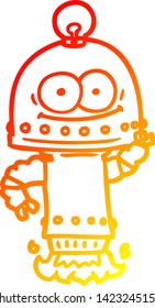 warm gradient line drawing of a happy carton robot with light bulb