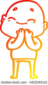 warm gradient line drawing of a happy cartoon bald man