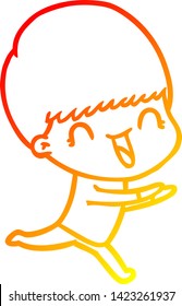 dibujo de línea de gradiente cálido de un niño de dibujos animados feliz