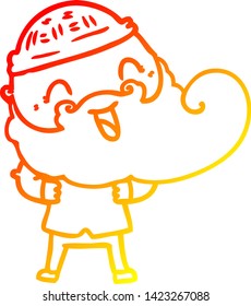 warm gradient line drawing of a happy man with beard and winter hat