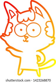warm gradient line drawing of a happy cartoon cat