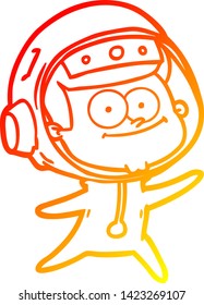 warm gradient line drawing of a happy astronaut cartoon
