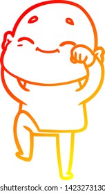 warm gradient line drawing of a happy cartoon bald man