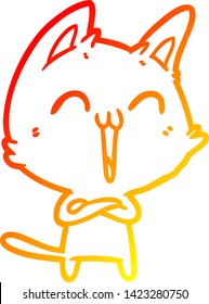 warm gradient line drawing of a happy cartoon cat meowing