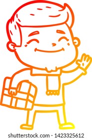 warm gradient line drawing of a happy cartoon man