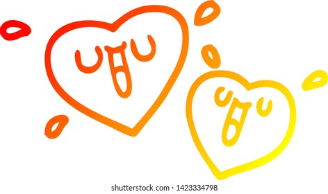 dibujo de líneas de gradiente cálido de corazones de dibujos animados felices