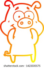 dibujo de línea de gradiente cálido de un cerdo de caricatura feliz