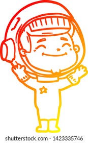 warm gradient line drawing of a happy cartoon astronaut