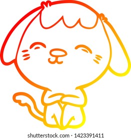 dibujo de línea de degradado cálido de un perro de dibujos animados feliz