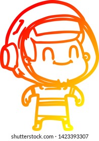 warm gradient line drawing of a happy cartoon astronaut man