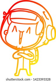warm gradient line drawing of a happy cartoon astronaut