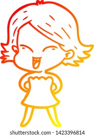 warm gradient line drawing of a happy cartoon girl